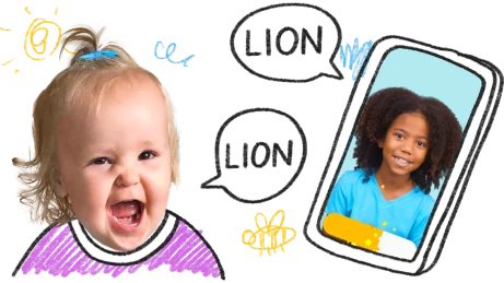 Speech Blubs collage showing a young child and a child on a smartphone screen.