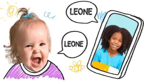 Un bambino e un esempio dell’app Speech Blubs su uno smartphone.